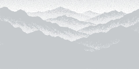 Vector illustration of a heart shape placed atop snowy mountains under a blue sky with winter clouds and an ice texture