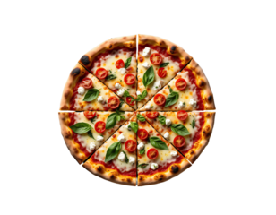 Pizza half isolated on transparent background, top view. PNG 