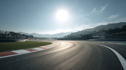 Naklejka premium Racing circuit track with mountains in the background