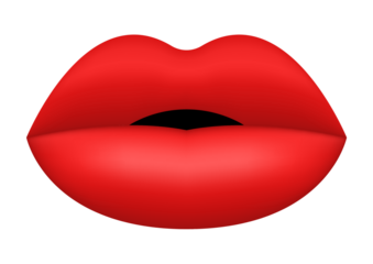 Illustration of red lips isolated on transparent background, a symbol of love