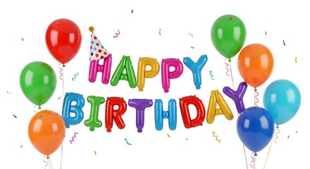 Colorful happy birthday balloons and banner decoration celebration