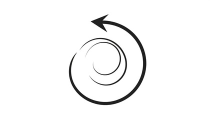 A black spiral with an arrow, on a white backdrop