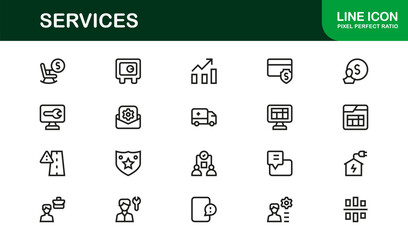 Modern Services Line Icon Collection – Clean Vector Symbols for Technology, Communication, and Solutions