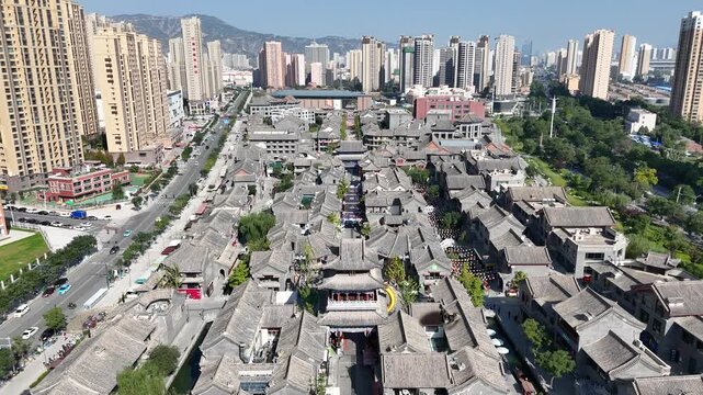 Old Traditional Architecture Lanzhou Gansu China Aerial View