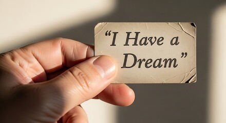 Person holds vintage card with inspirational quote about pursuing vision