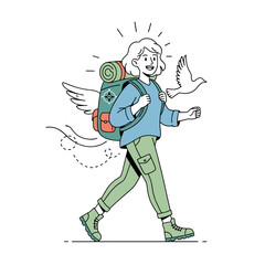 Cartoon Man Walking Forward Confidently Dressed in Casual Clothing Against a Clean White Background.