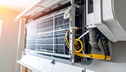 Air Conditioning Unit Partially Opened for Maintenance with Studio Lighting for High Fidelity Image Capture