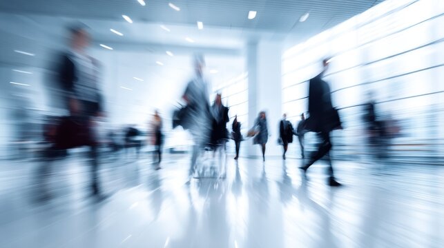 Blurred business people walking in a modern building