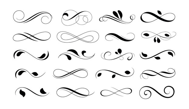 Decorative Swirl Elements. Intricate Ornamental Flourish Designs