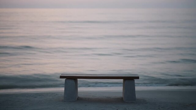 Solitary Bench Overlooking Serene Sea Water Nature Tranquility