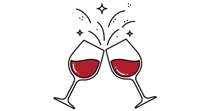 Two wine glasses toasting isolated on transparent background