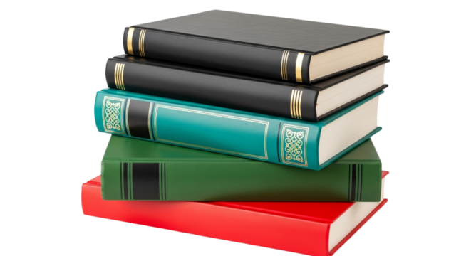 Stack of colorful books isolated on transparent background, perfect for education, reading, or librarythemed designs and illustrations