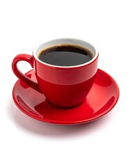 Obraz premium A red ceramic cup filled with dark coffee, sitting on a matching saucer