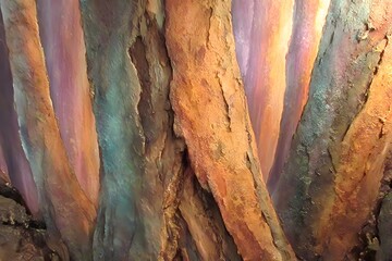 Fototapeta premium Abstract Texture of Tree Trunks in Earthy, Copper, and Pastel Tones