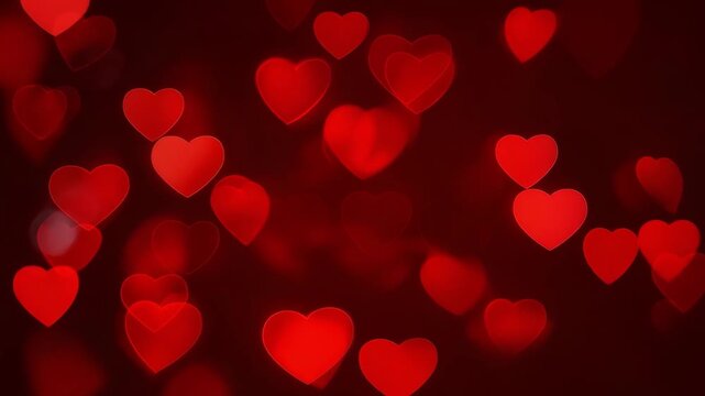 Romantic hearts and red bokeh lights on deep background for valentine’s day designs and love celebration themes. Video