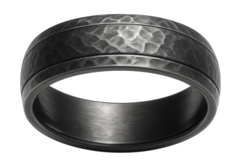 Textured ring set with a darkened silver finish.