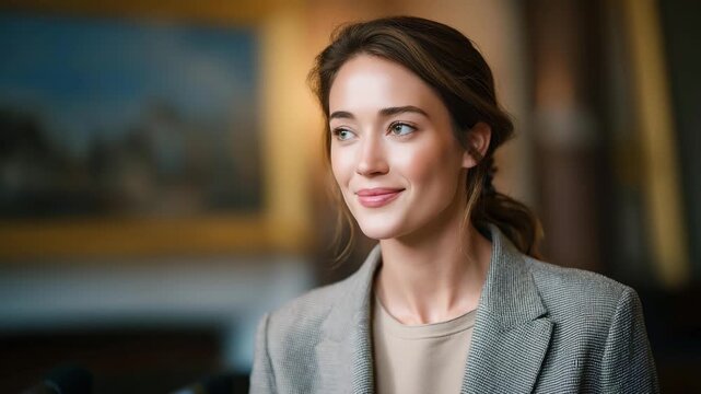 Female parliament member delivering an inspiring speech, emotion of confidence and empowerment visible, symbolizing gender equality in politics, leadership, and progressive representation in