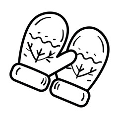 An illustration depicting a black icon of Santa Claus' attributes, his belongings, on a white background.
