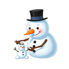 Joyful snowman family celebrating winter fun together