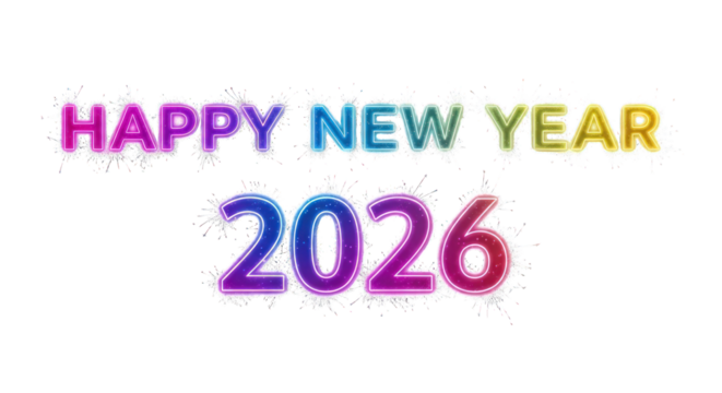 Happy New Year 2026 text isolated on transparent background