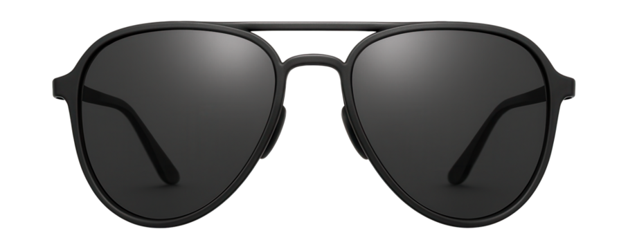 Matte black aviator sunglasses with polarized dark gray lenses.