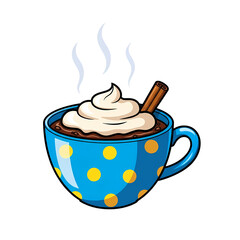 Steaming hot chocolate with whipped cream and cinnamon stick