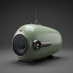 A green speaker featuring a radio on top, highlighting a stylish and functional audio setup.