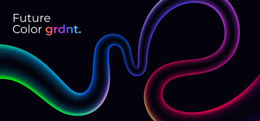 Wavy shape with Colorful gradient on black background. Vector creative illustration.