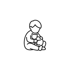 Child Sitting Holding A Cat Outline Icon Simple Line Art Vector Illustration On White Background For Pet Adoption Concept