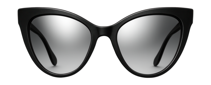 Oversized cat-eye sunglasses with black frames and reflective lenses.