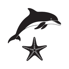 dolphin and starfish isolated on white background