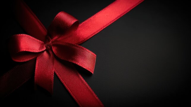 Elegant red ribbon bow on a dark gift box for a premium celebration - Powered by Adobe