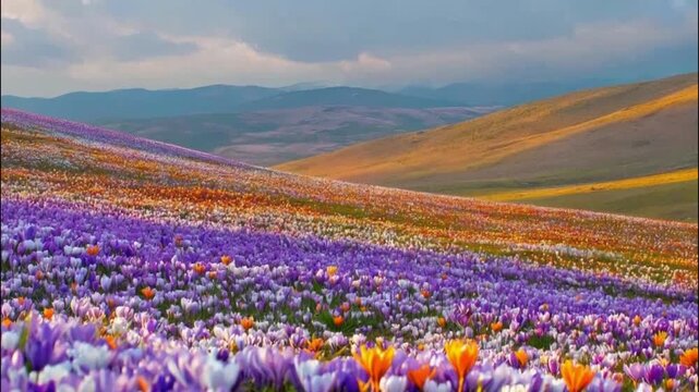 Vibrant Wildflower Mountain Hillscape Under Natural
