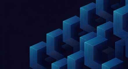 Blue Geometric Cubes Abstract Background dark