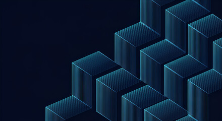 Blue Geometric Cubes Abstract Background illusion