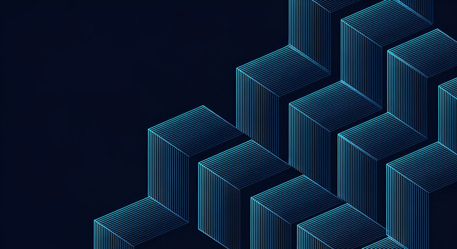 Blue Geometric Cubes Abstract Background illusion