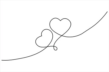Continuous one-line drawing of two different-sized hearts connected by a single line