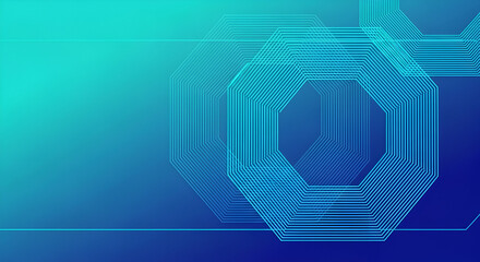 Blue Octagonal Geometric Forms on Teal to Blue Gradient