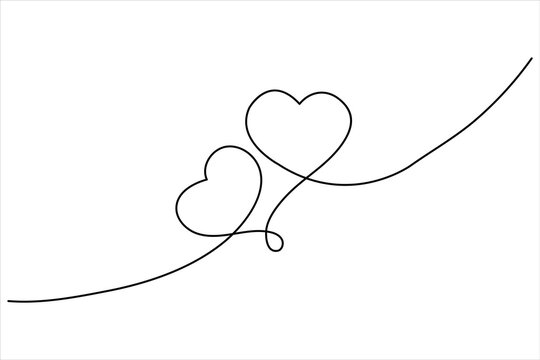 Continuous one-line drawing of two different-sized hearts connected by a single line