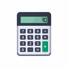 Digital calculator with the number 70 on the screen on a white background.