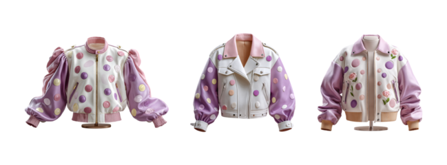 woman's winter jacket collection on white background