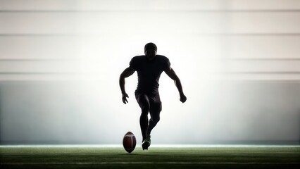 Dynamic football player in action on the sports field during game day showcasing athleticism, strength, agility, and competitive spirit in outdoor stadium setting