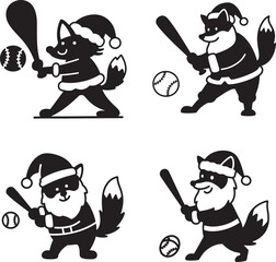 Santa Close Fox Baseball Player, A Collection of Christmas Sports Vector Illustrations