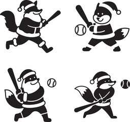 Santa Close Fox Baseball Player, A Collection of Christmas Sports Vector Illustrations