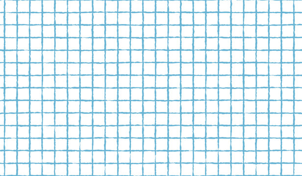 Seamless blue gingham check pattern with hand-drawn grid. Traditional textured tartan for fabric, textile design, wrapping paper, wallpaper, packaging and vintage graphic backgrounds