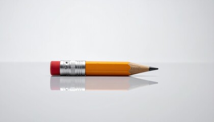 Yellow Pencil with Red Eraser on Reflective Surface