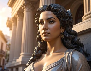 Elegant Female Statue in Urban Setting.