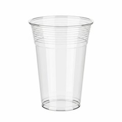 Clear plastic cup isolated on white background