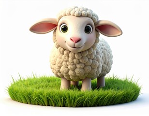 Adorable Cartoon Sheep Standing on Green Grass