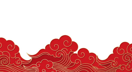 Chinese new year background with red and gold clouds for festive celebrations isolated on transparent background